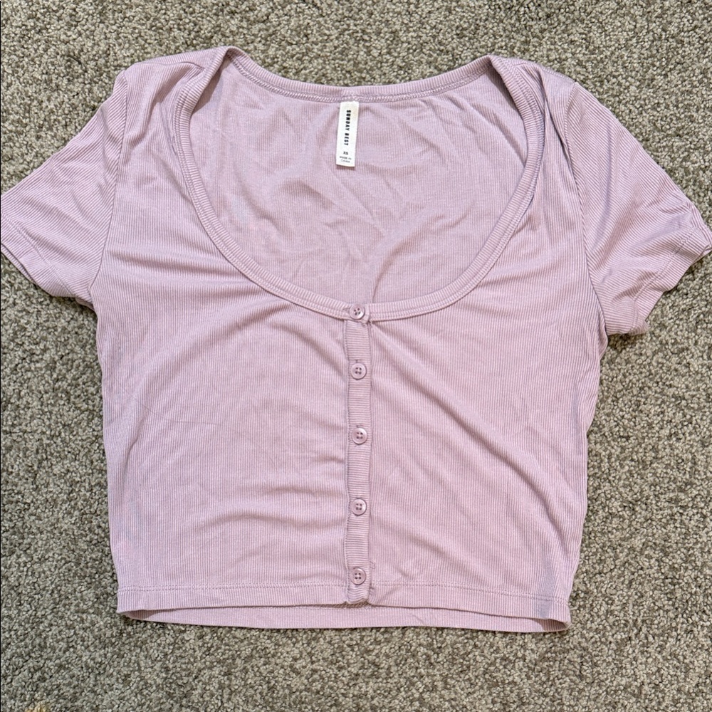 Sunday Best Lilac Button-Up Crop Top